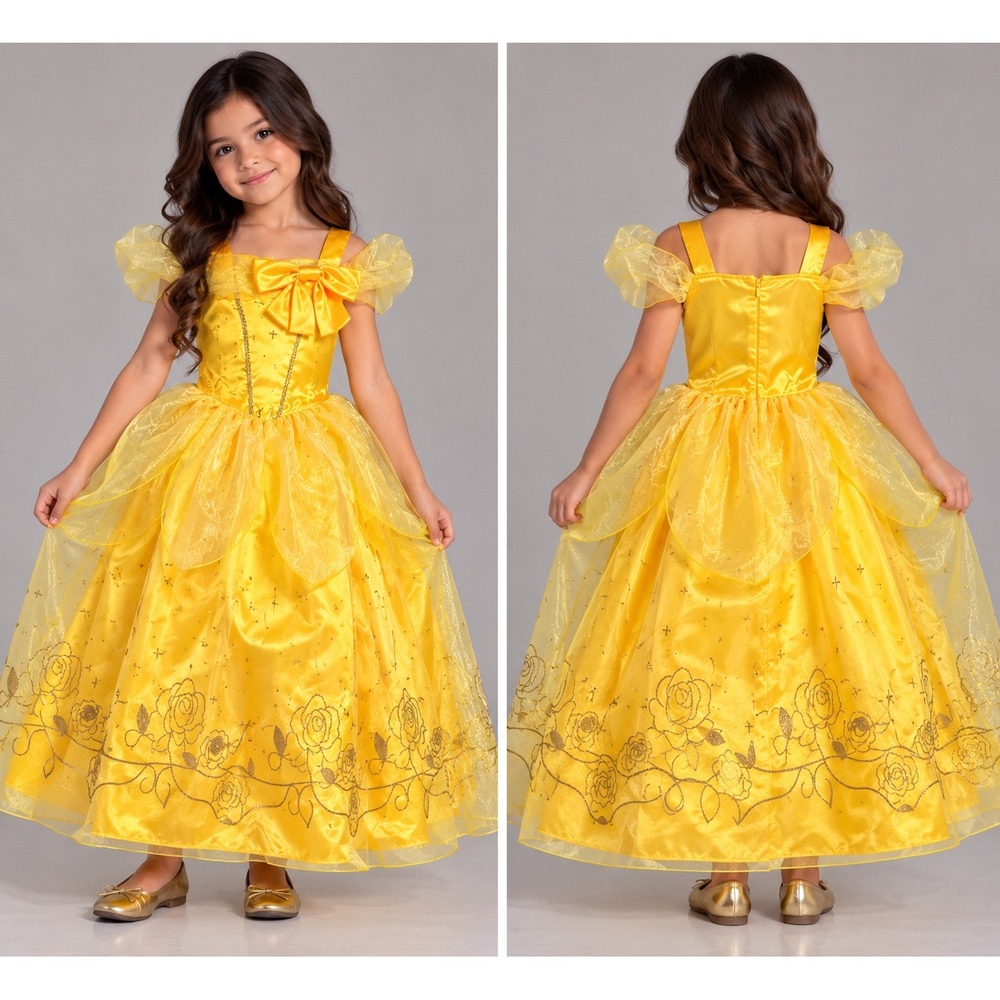 Yellow Princess Costume Gown Girls Size 6 120cm Belle Inspired Rose Dress